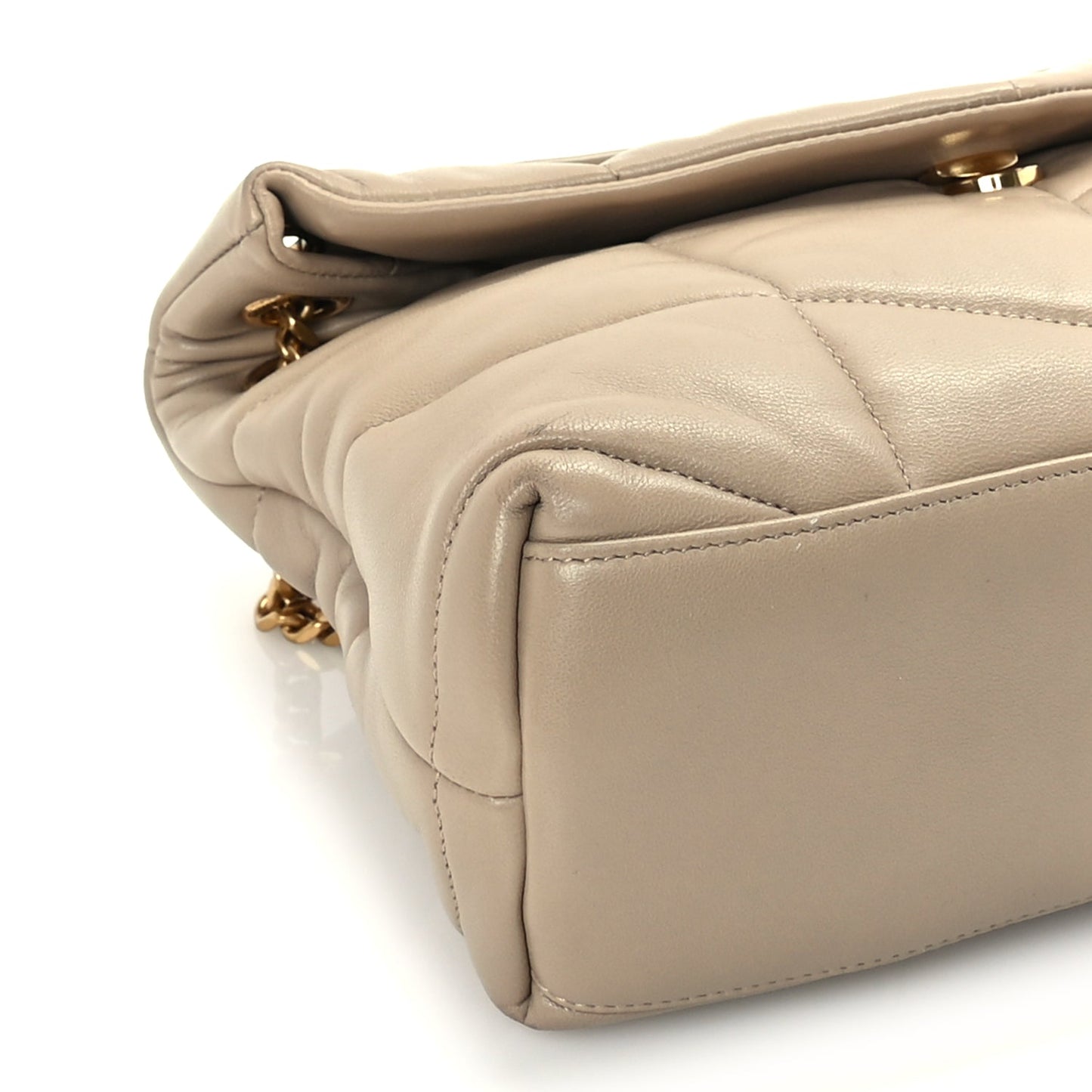 Saint Laurent Lambskin Quilted Small Loulou Puffer Monogram Chain Satchel Dark Beige Dark Beige
