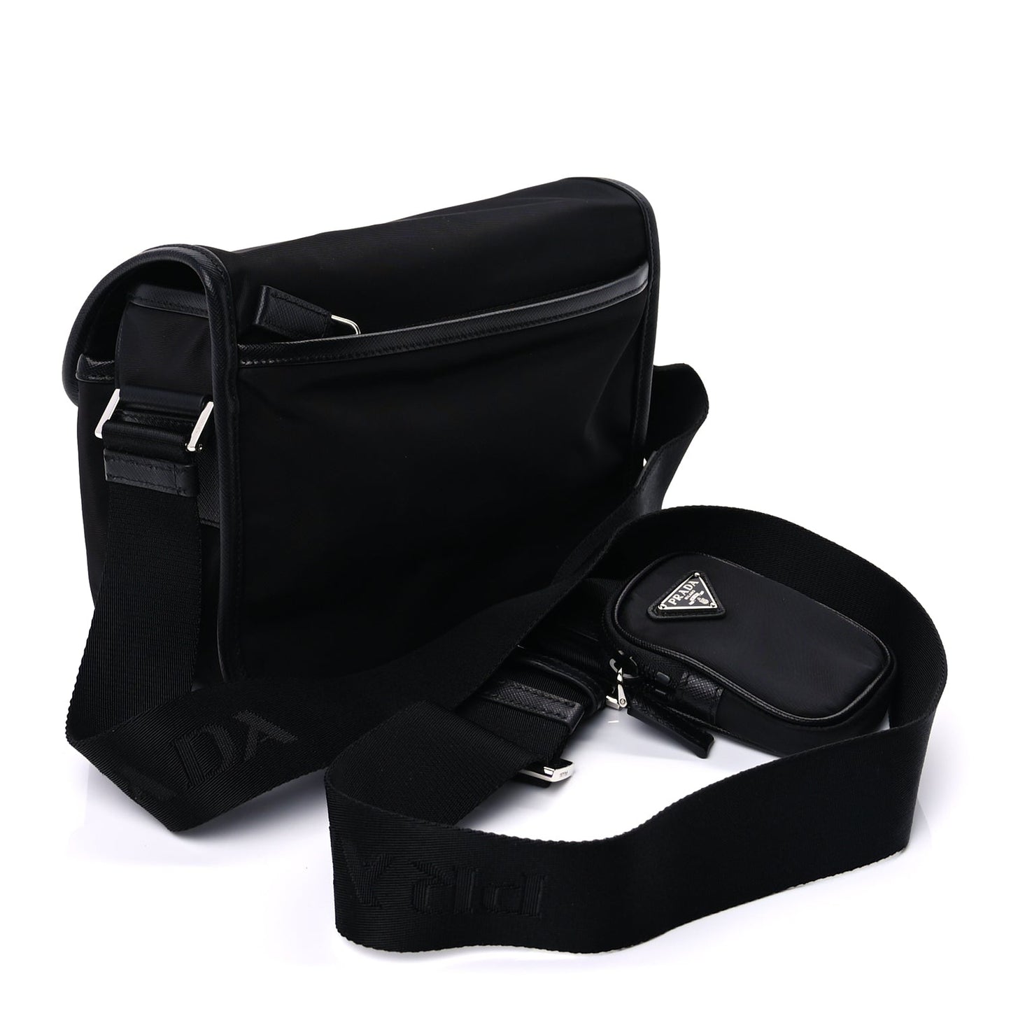 Prada Re-Nylon Saffiano Pocket Double Snap Buckle Shoulder Bag Black