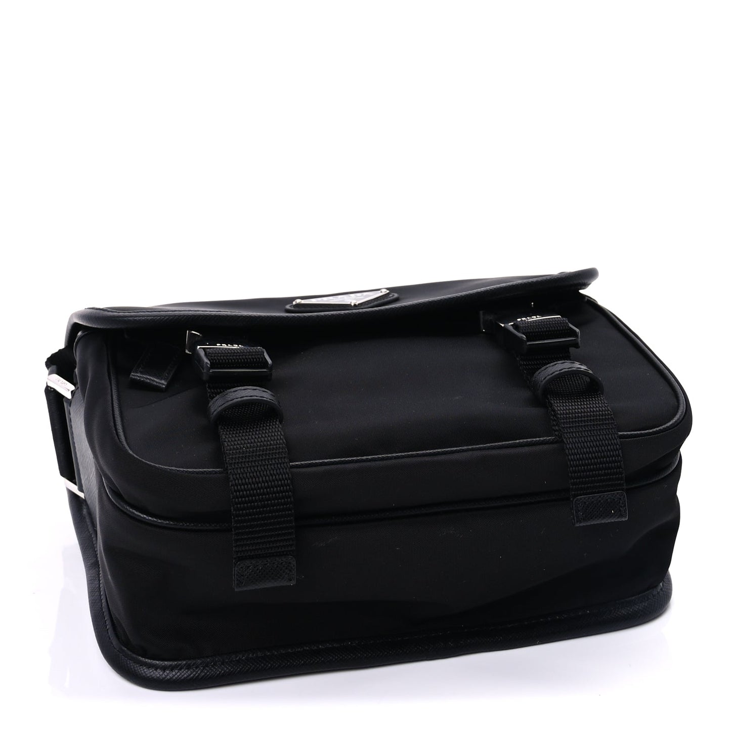 Prada Re-Nylon Saffiano Pocket Double Snap Buckle Shoulder Bag Black