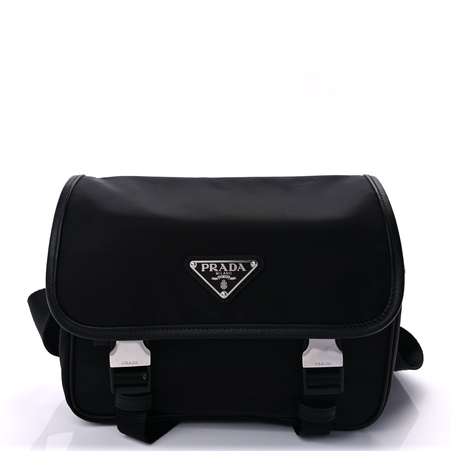 Prada Re-Nylon Saffiano Pocket Double Snap Buckle Shoulder Bag Black