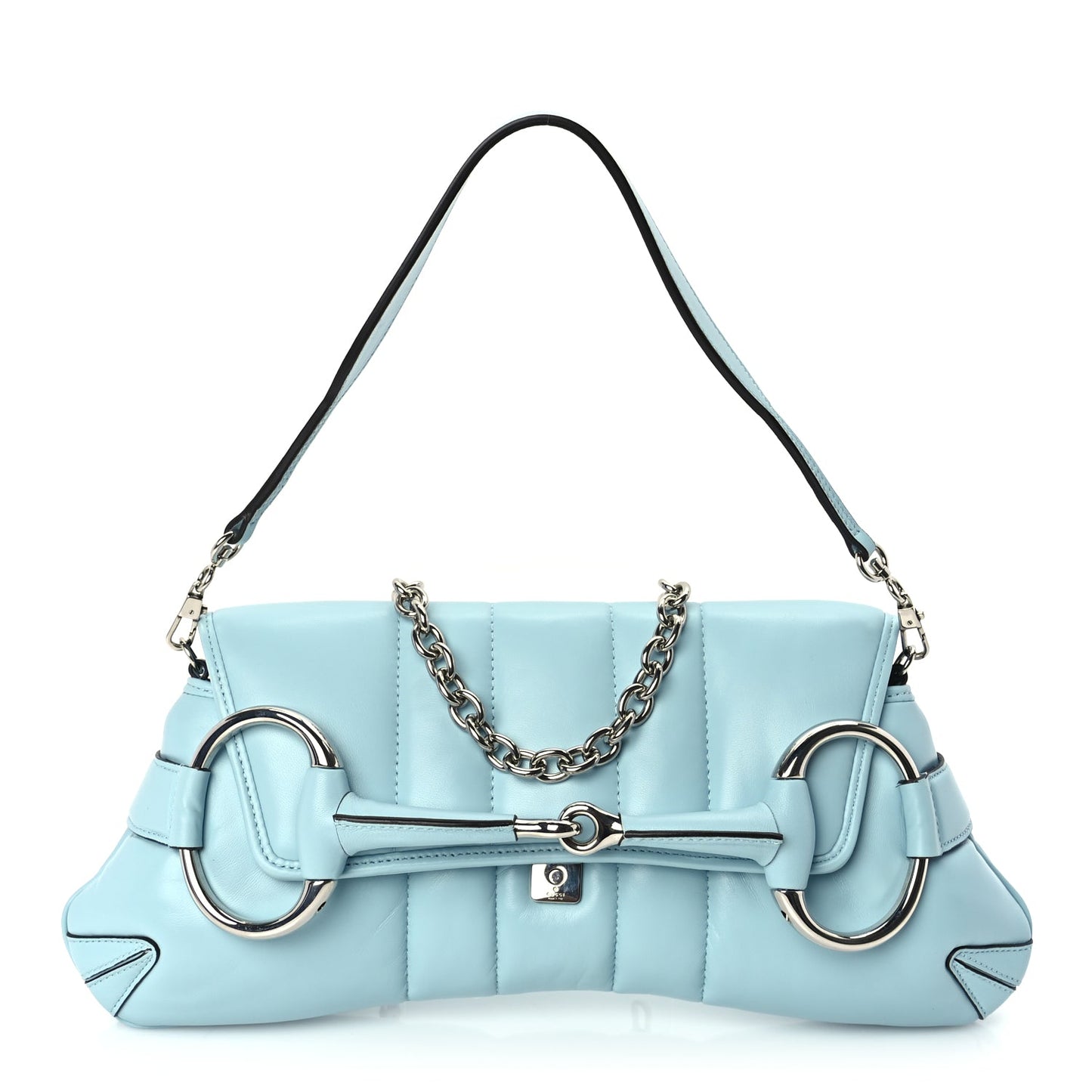 Gucci Nappa Vertical Matelasse Medium Maxi Horsebit Chain Shoulder Bag Crystal Snow