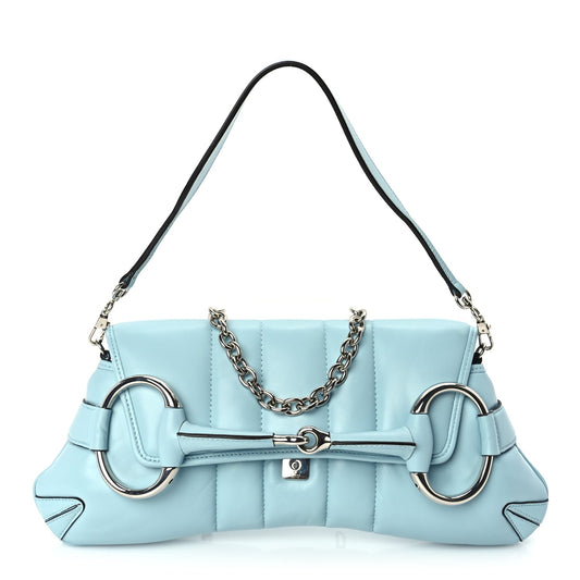 Gucci Nappa Vertical Matelasse Medium Maxi Horsebit Chain Shoulder Bag Crystal Snow