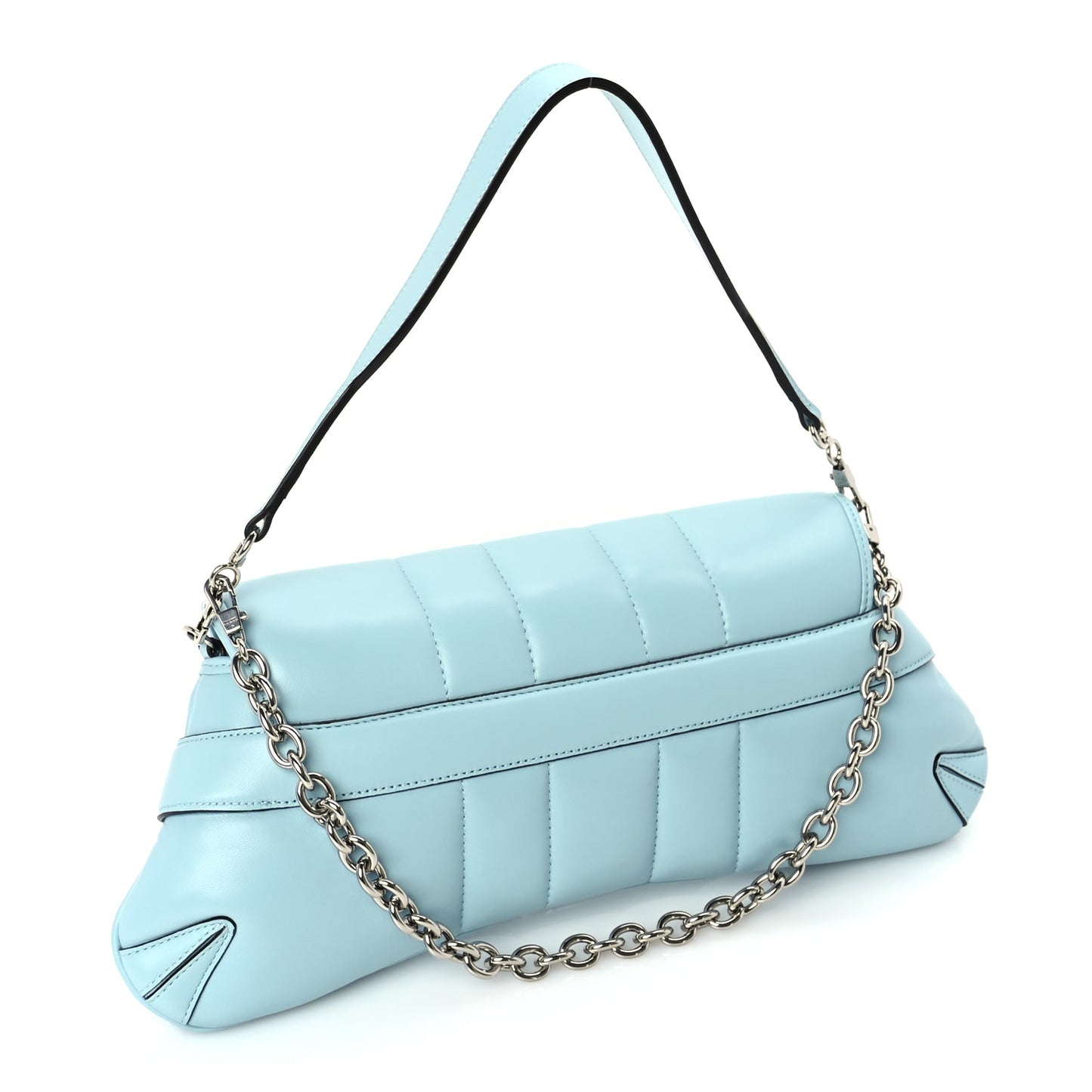 Gucci Nappa Vertical Matelasse Medium Maxi Horsebit Chain Shoulder Bag Crystal Snow