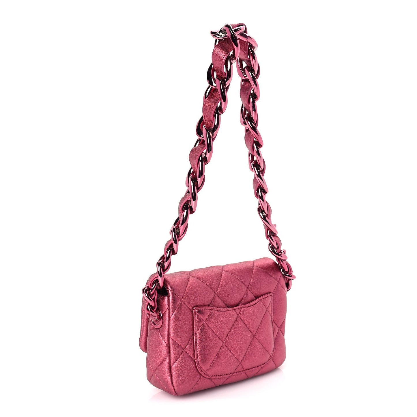 Chanel Metallic Lambskin Quilted Mini Lacquered Chain Flap  Pink