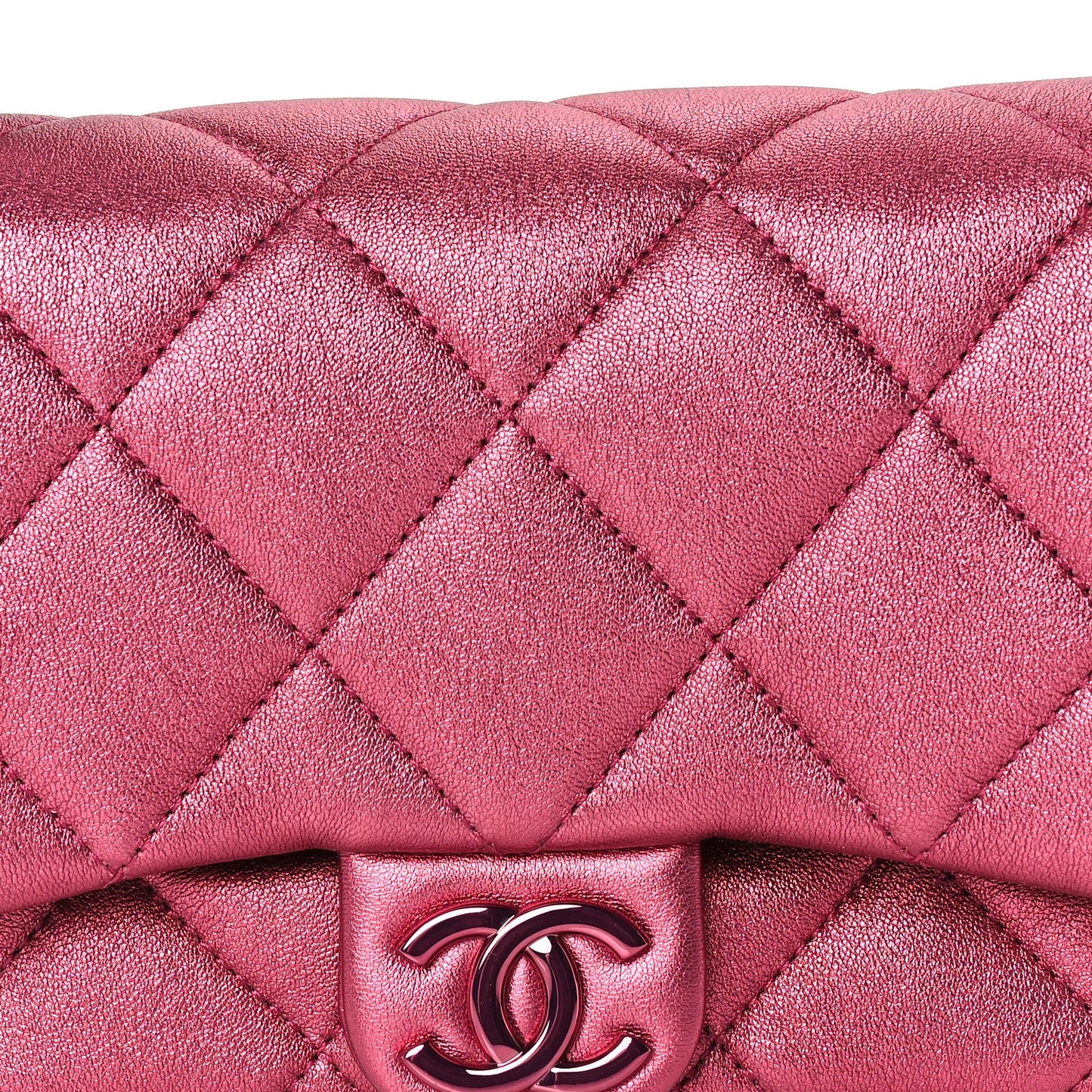 Chanel Metallic Lambskin Quilted Mini Lacquered Chain Flap  Pink