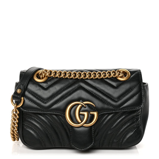 Gucci Calfskin Matelasse Mini GG Marmont Shoulder Bag Black