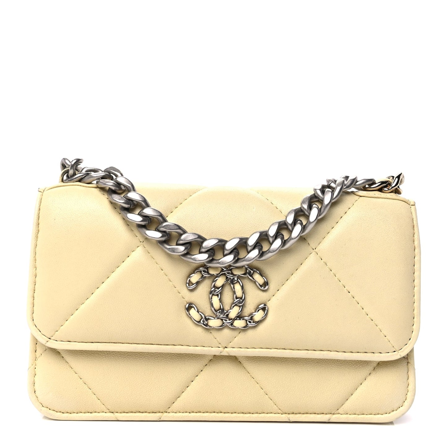 Chanel Lambskin Quilted Chanel 19 Wallet On Chain WOC  Yellow
