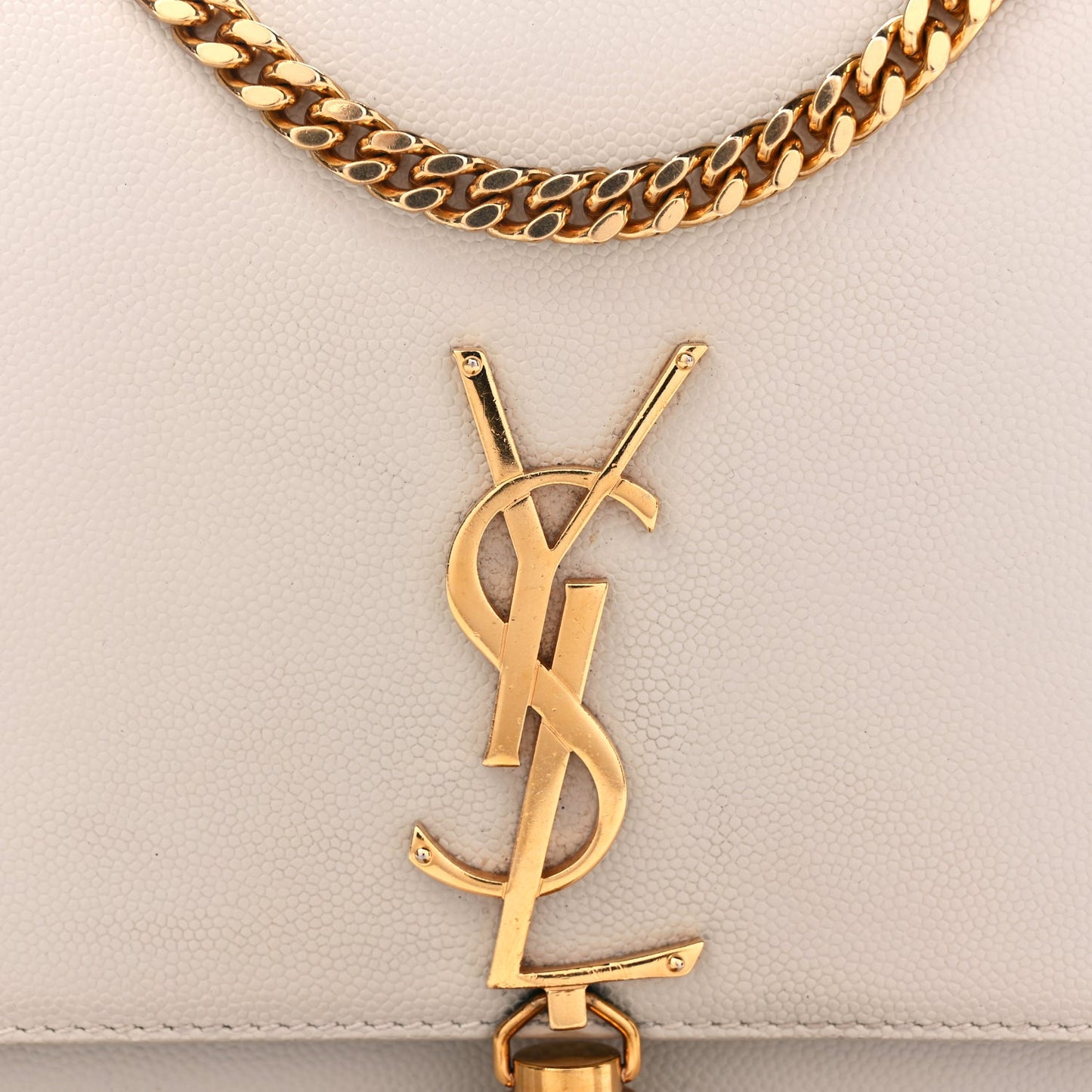 Saint Laurent Grain De Poudre Calfskin Medium Classic Monogram Kate Tassel Satchel Crema Soft