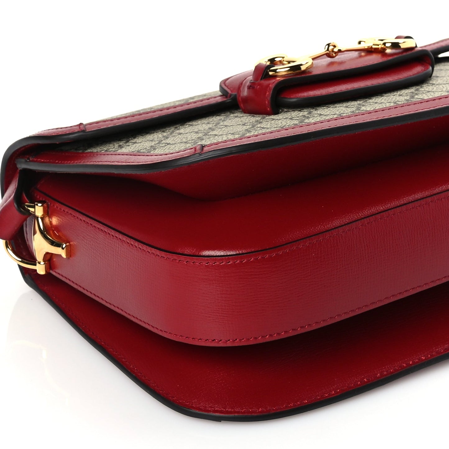 Gucci GG Supreme Monogram Azalea Calfskin Horsebit 1955 Shoulder Bag Beige Ebony New Cherry Red