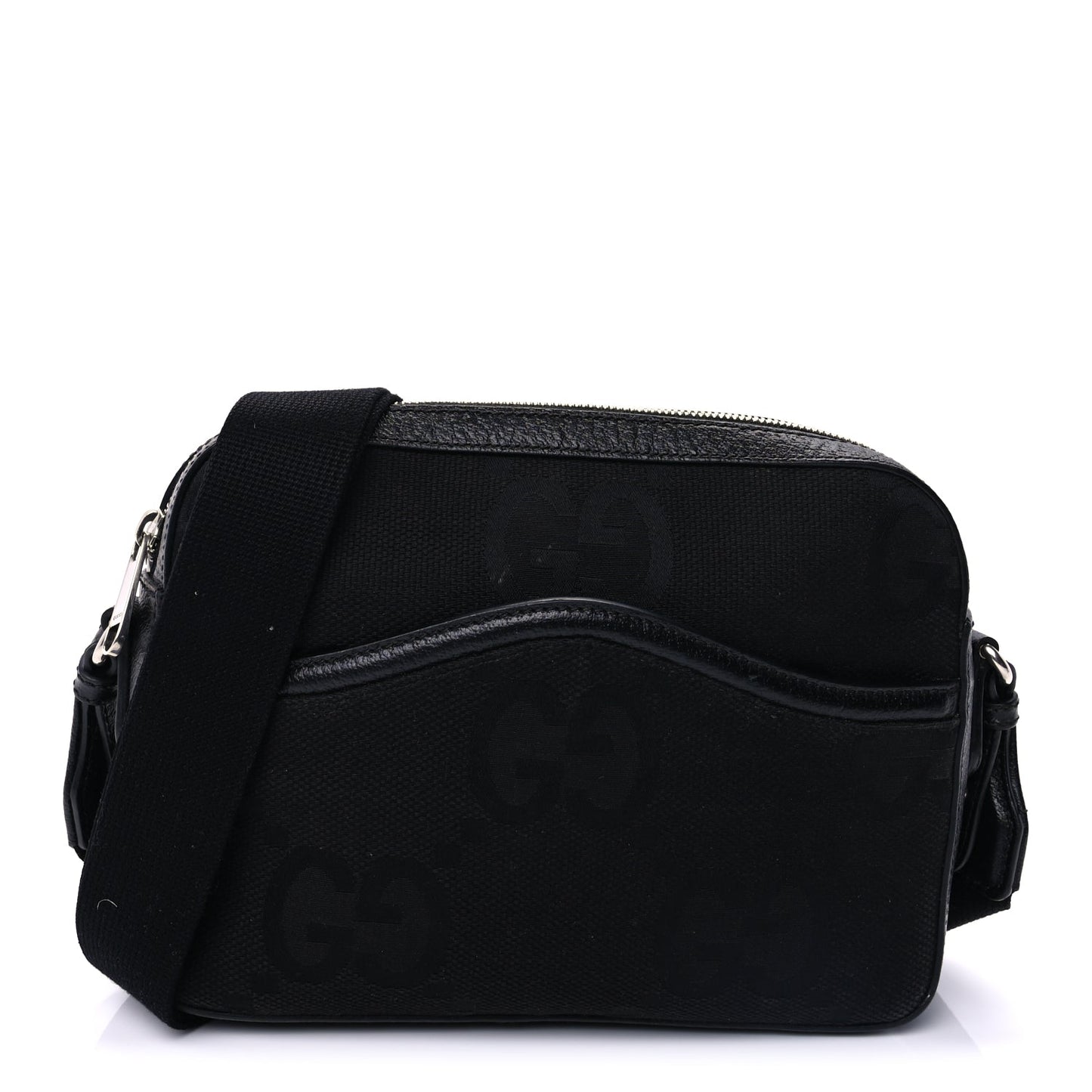 Gucci Monogram Jumbo GG Textured Dollar Calfskin Messenger Shoulder Bag  Black