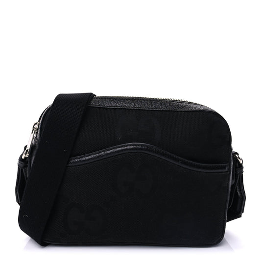 Gucci Monogram Jumbo GG Textured Dollar Calfskin Messenger Shoulder Bag  Black