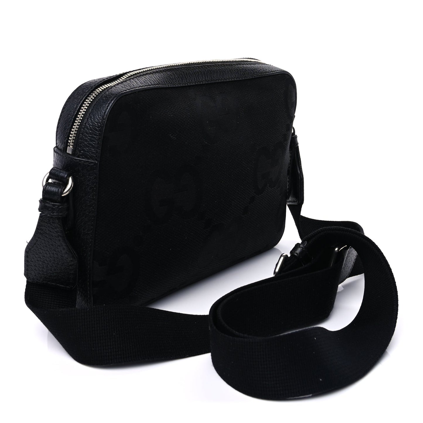 Gucci Monogram Jumbo GG Textured Dollar Calfskin Messenger Shoulder Bag  Black