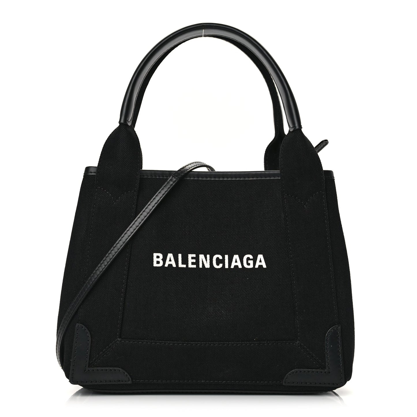 Balenciaga Cotton Canvas Calfskin Navy Cabas XS Black
