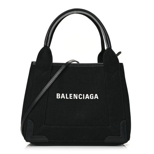Balenciaga Cotton Canvas Calfskin Navy Cabas XS Black