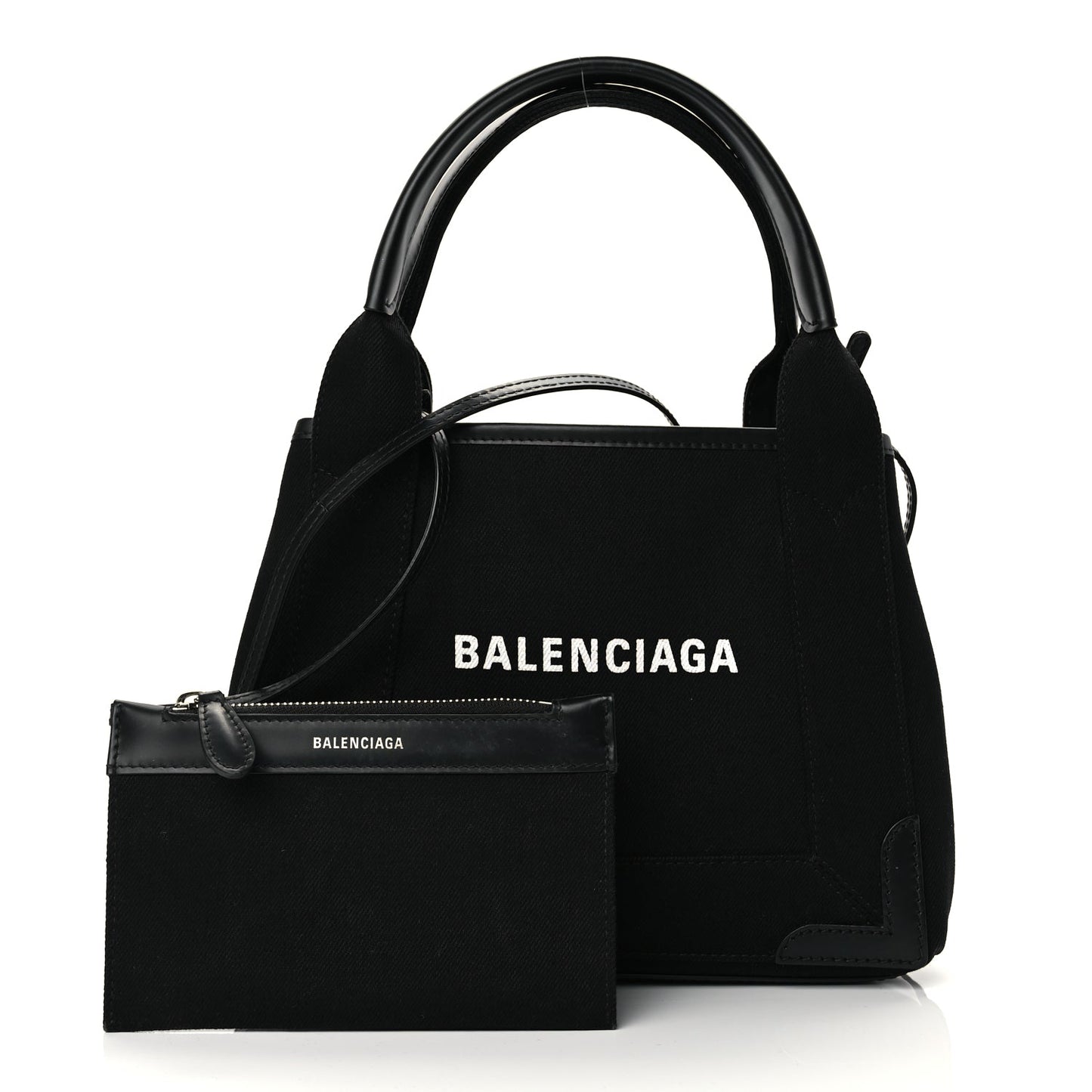 Balenciaga Cotton Canvas Calfskin Navy Cabas XS Black