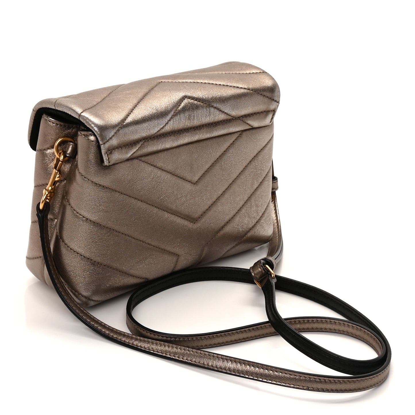 Saint Laurent Metallic Calfskin Y Quilted Monogram Toy Loulou Crossbody Bag Piombo