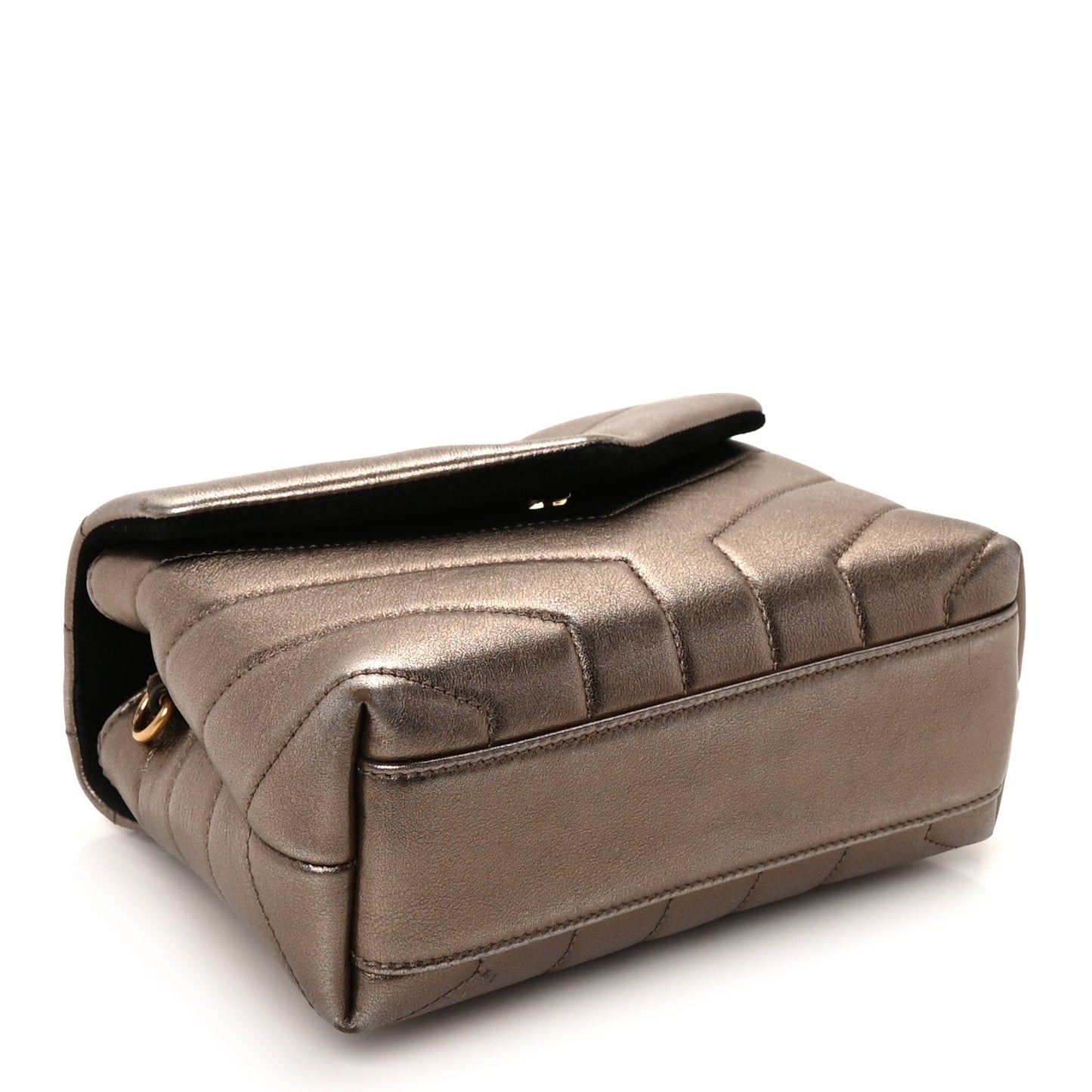 Saint Laurent Metallic Calfskin Y Quilted Monogram Toy Loulou Crossbody Bag Piombo