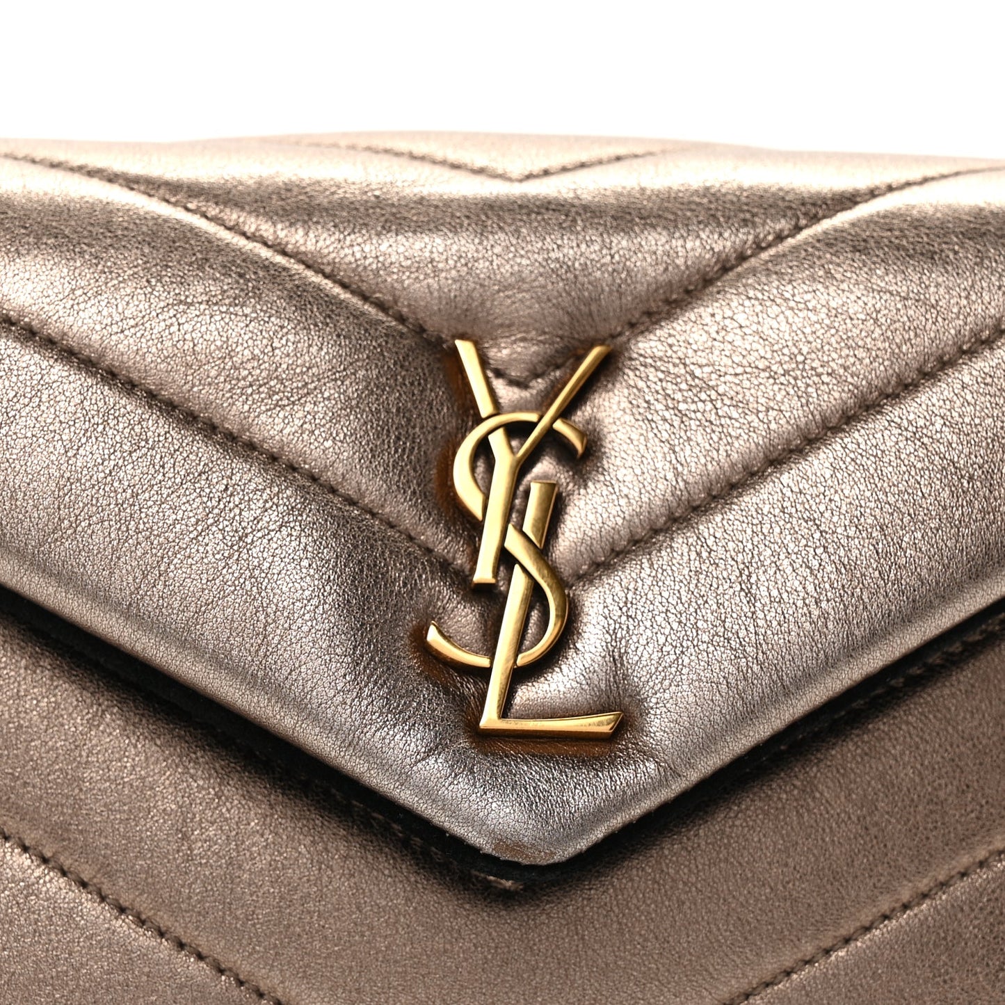 Saint Laurent Metallic Calfskin Y Quilted Monogram Toy Loulou Crossbody Bag Piombo