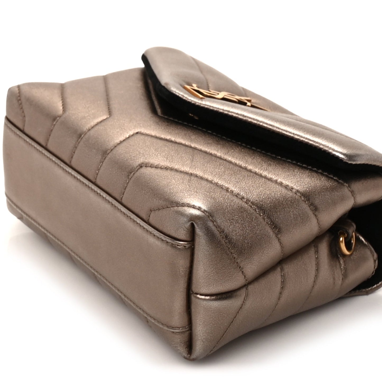 Saint Laurent Metallic Calfskin Y Quilted Monogram Toy Loulou Crossbody Bag Piombo