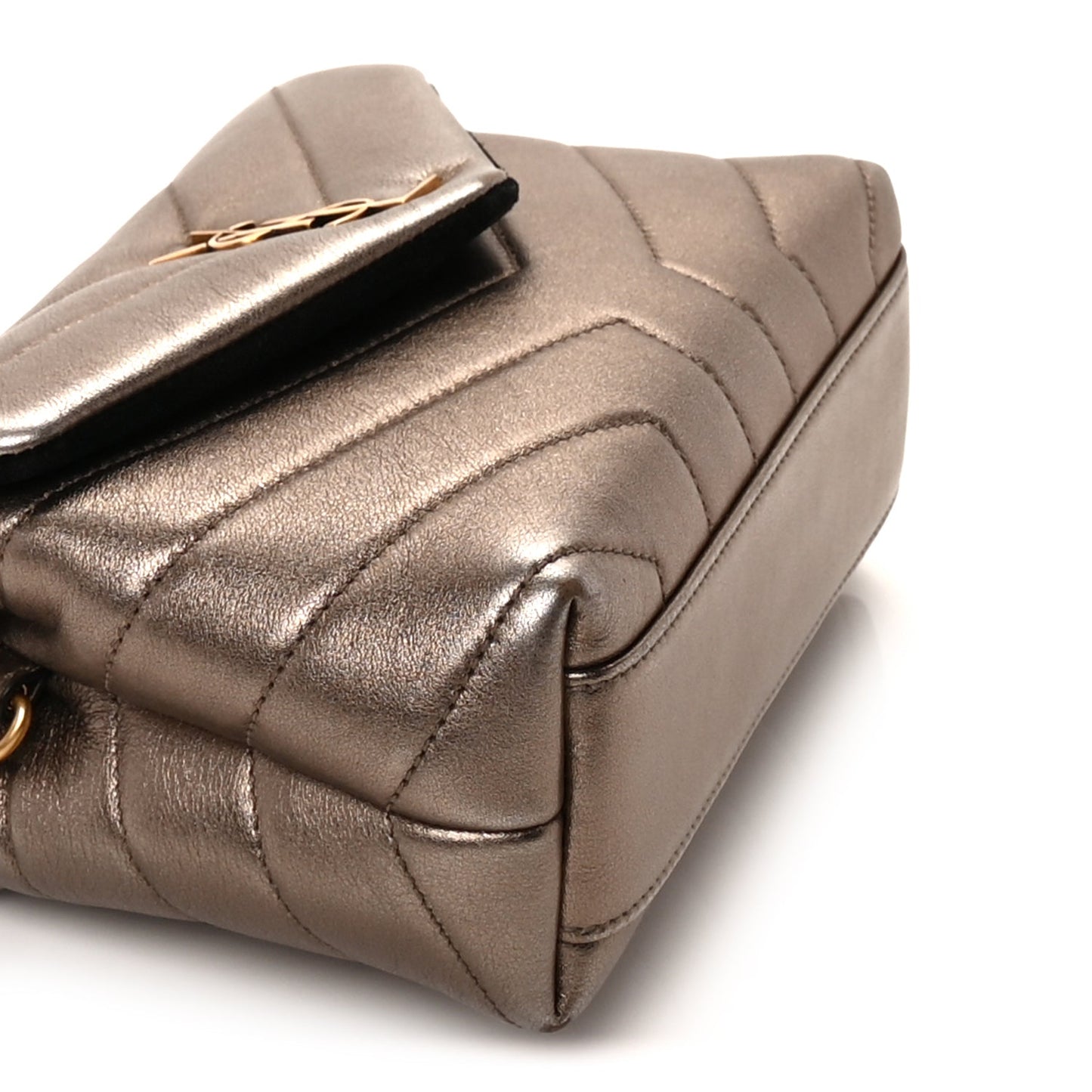 Saint Laurent Metallic Calfskin Y Quilted Monogram Toy Loulou Crossbody Bag Piombo