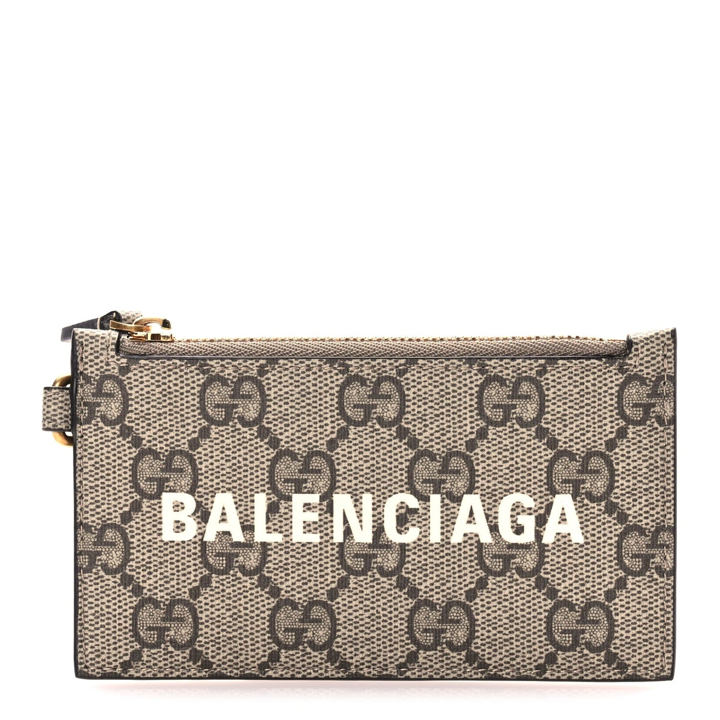Gucci X BALENCIAGA GG Supreme Monogram Logo Card Case With Strap Beige Ebony
