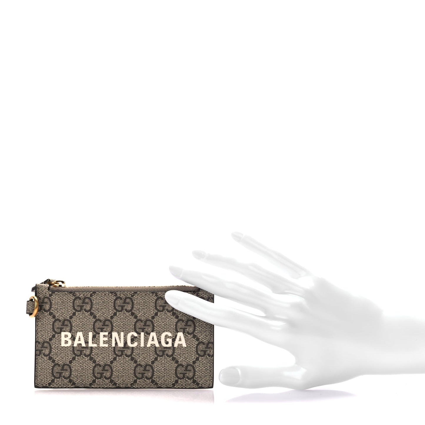Gucci X BALENCIAGA GG Supreme Monogram Logo Card Case With Strap Beige Ebony
