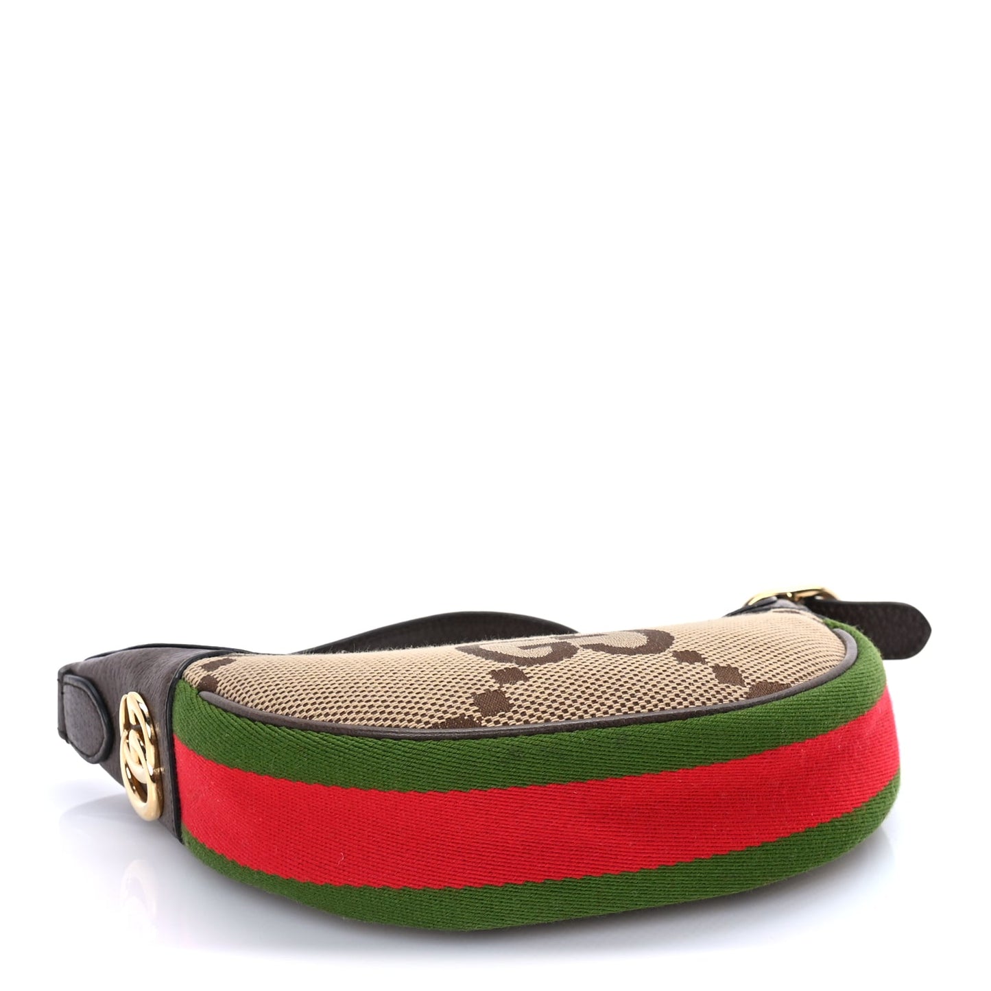 Gucci Monogram Jumbo GG Textured Dollar Calfskin Web Mini Ophidia Half Moon Hobo Camel Ebony New Acero