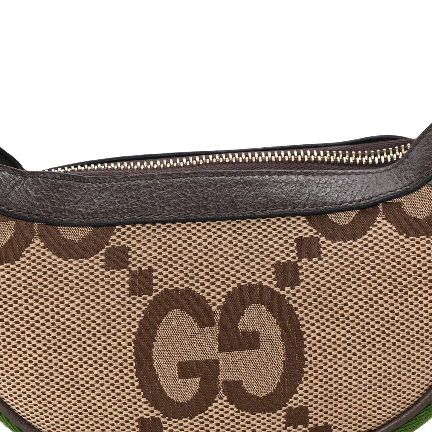 Gucci Monogram Jumbo GG Textured Dollar Calfskin Web Mini Ophidia Half Moon Hobo Camel Ebony New Acero