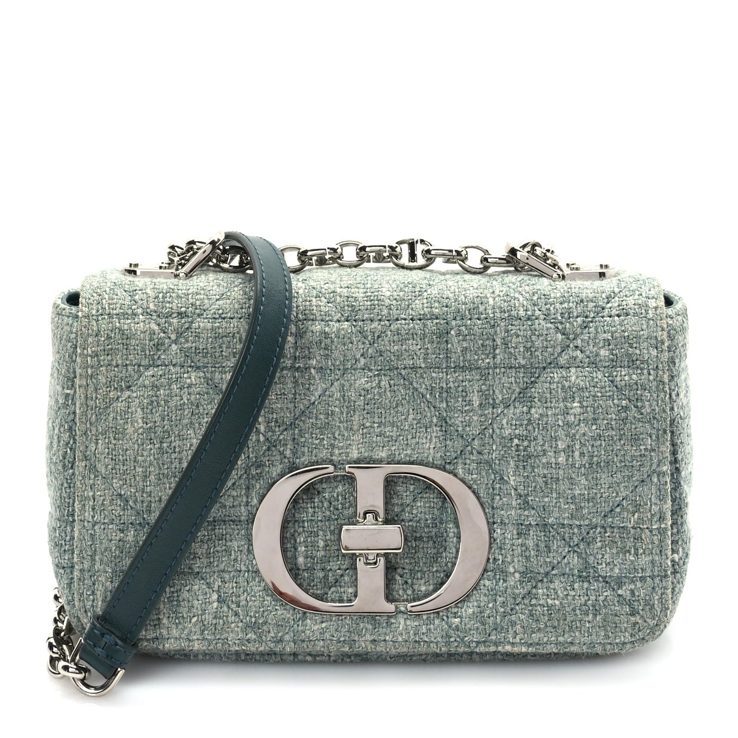 Christian Dior Tweed Macrocannage Small Caro Bag  Light Green