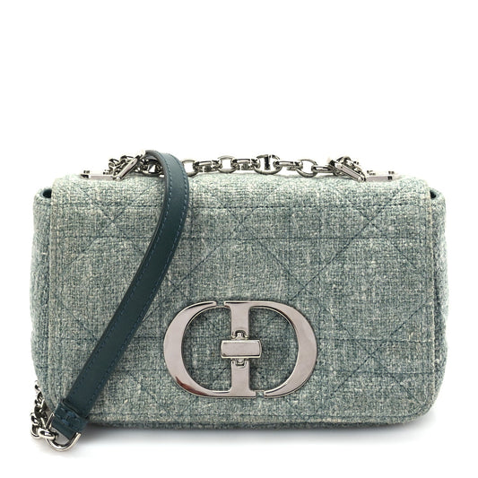 Christian Dior Tweed Macrocannage Small Caro Bag  Light Green
