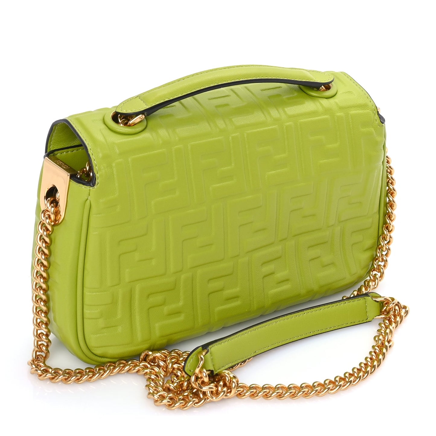 Fendi Nappa FF Embossed Small Midi Chain Baguette  Wasabi
