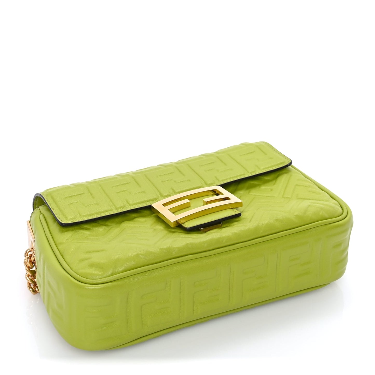 Fendi Nappa FF Embossed Small Midi Chain Baguette  Wasabi