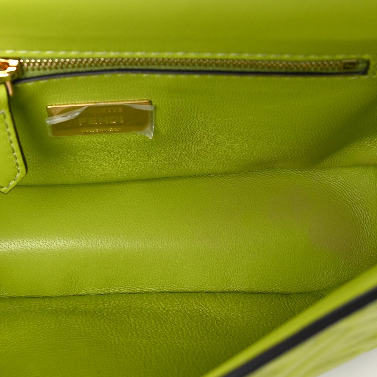 Fendi Nappa FF Embossed Small Midi Chain Baguette  Wasabi