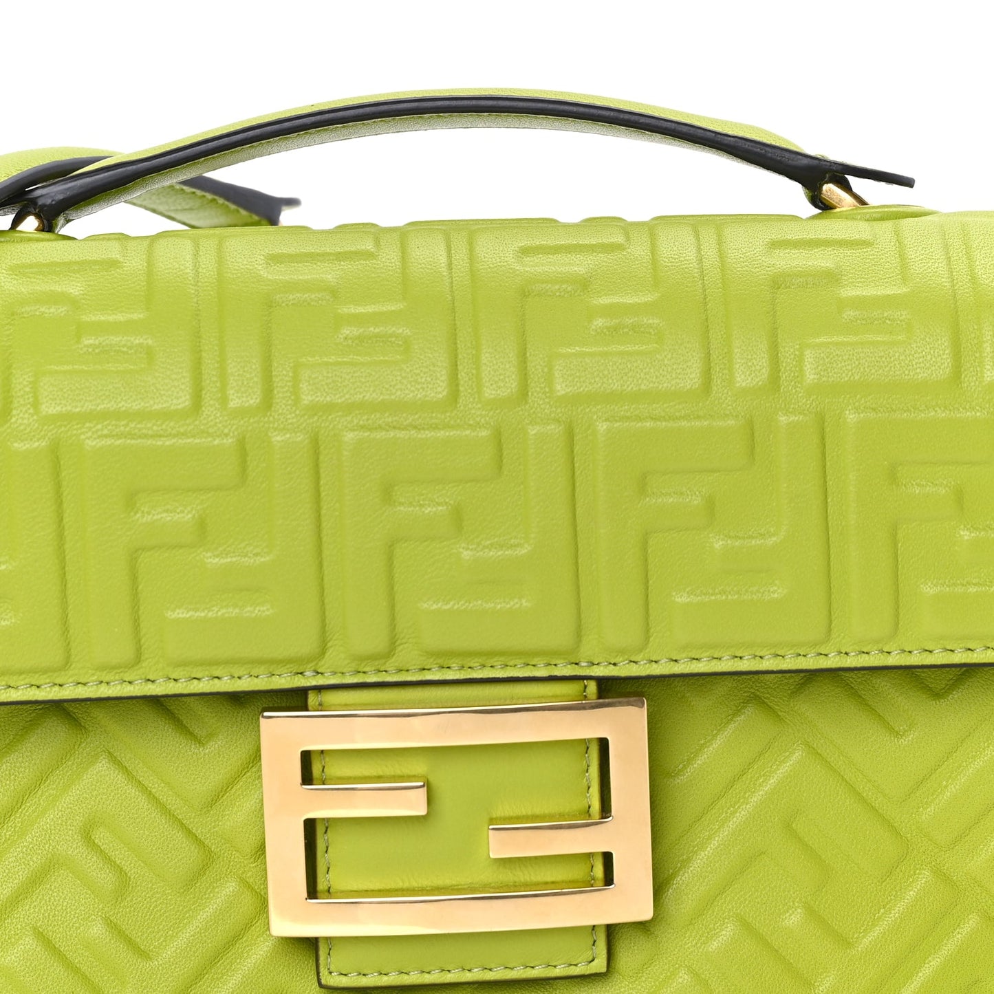 Fendi Nappa FF Embossed Small Midi Chain Baguette  Wasabi