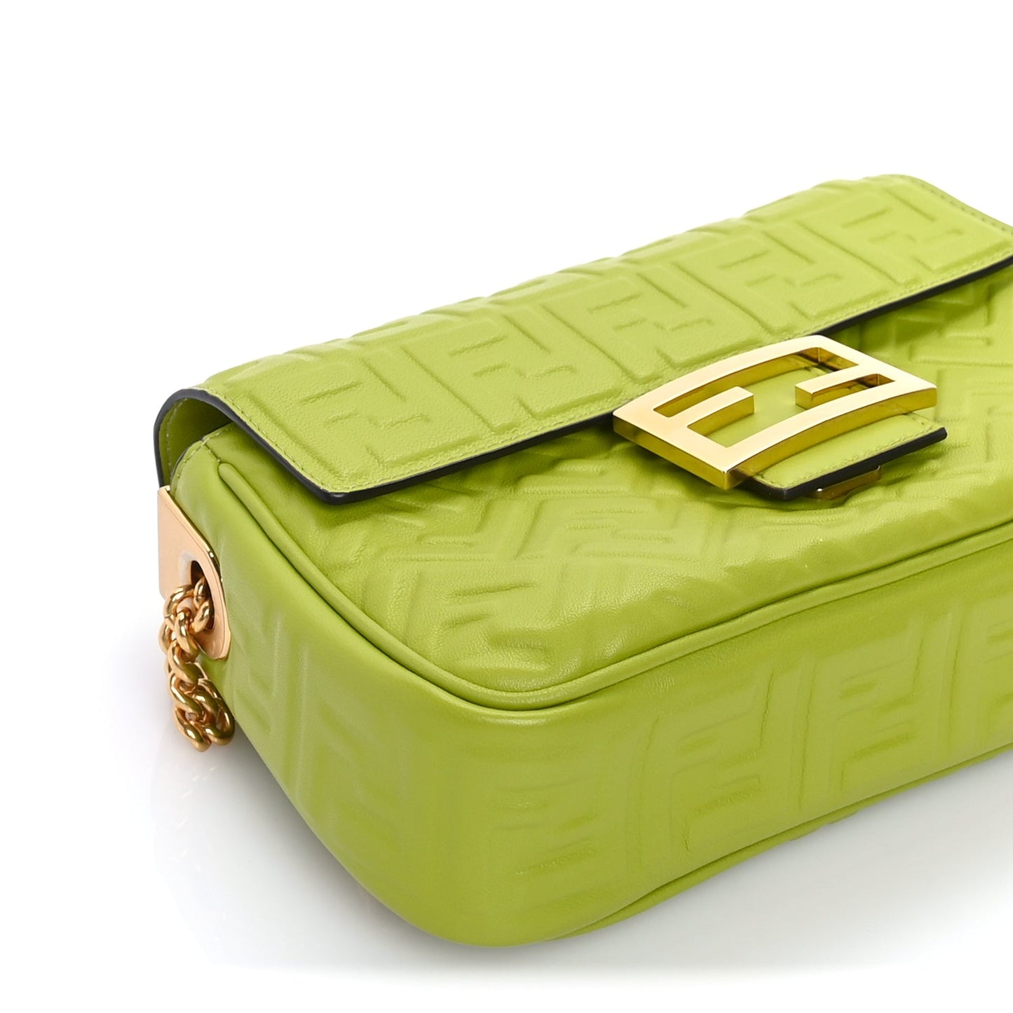 Fendi Nappa FF Embossed Small Midi Chain Baguette  Wasabi