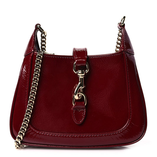 Gucci Crinkled Patent Mini Jackie Notte Bag Rosso Ancora Red