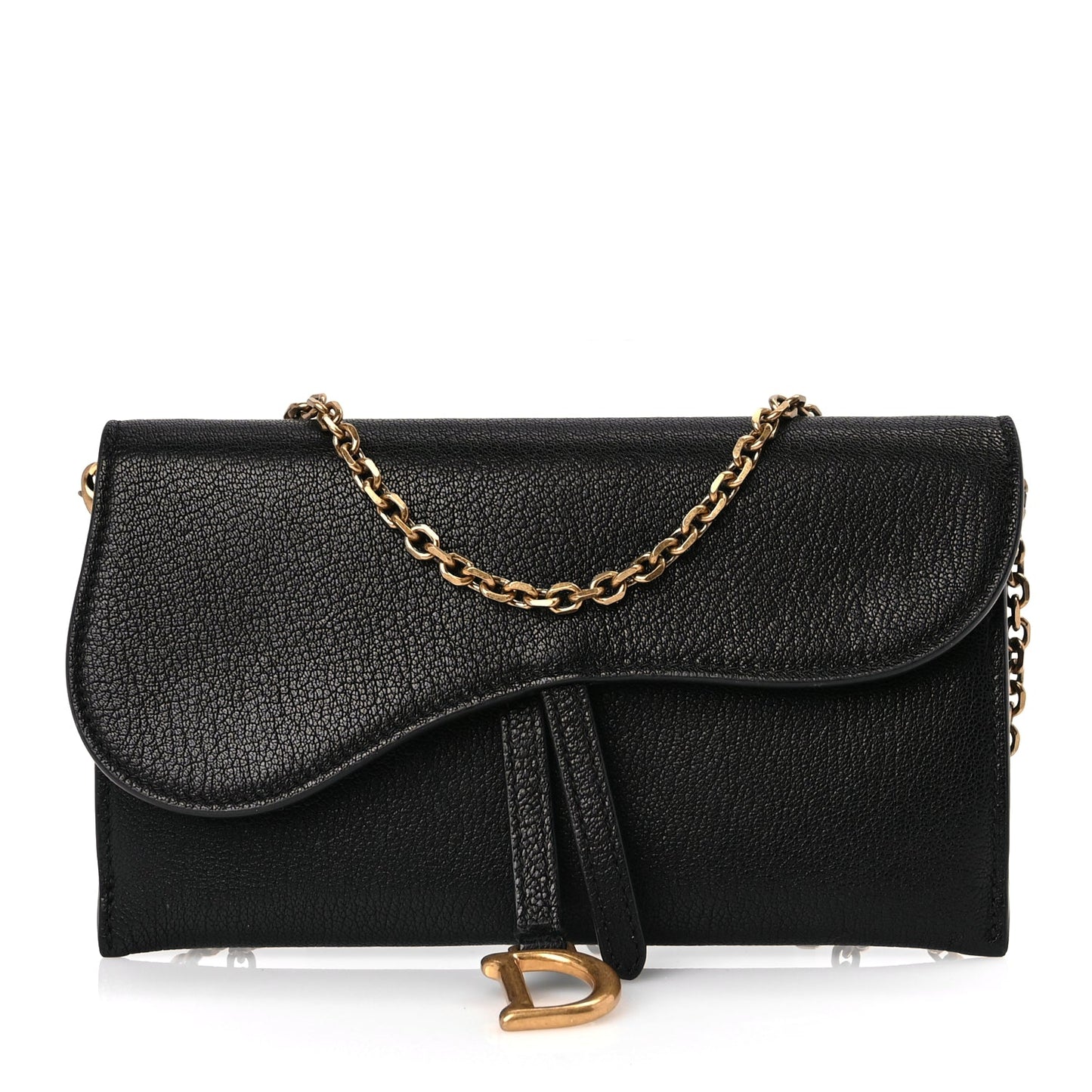 Christian Dior Goatskin Saddle Long Wallet With Chain Black