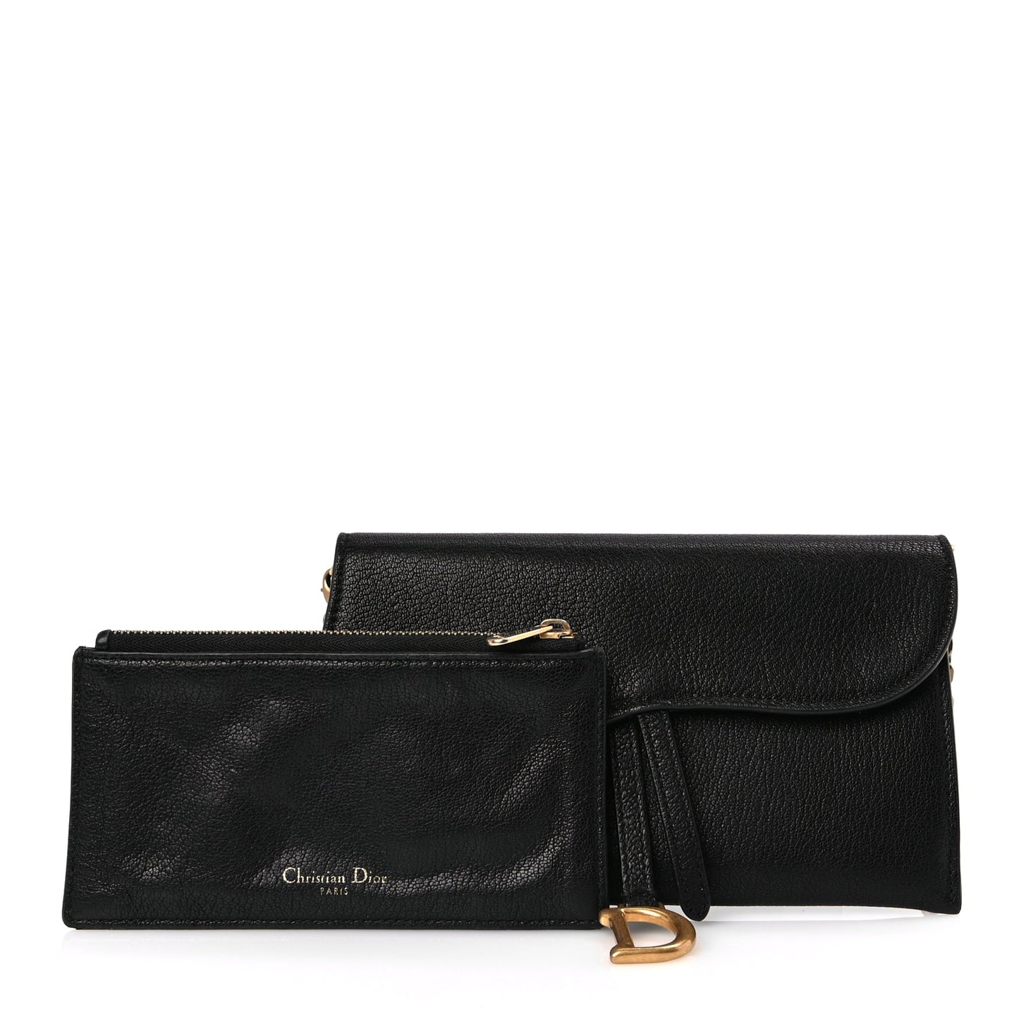 Christian Dior Goatskin Saddle Long Wallet With Chain Black