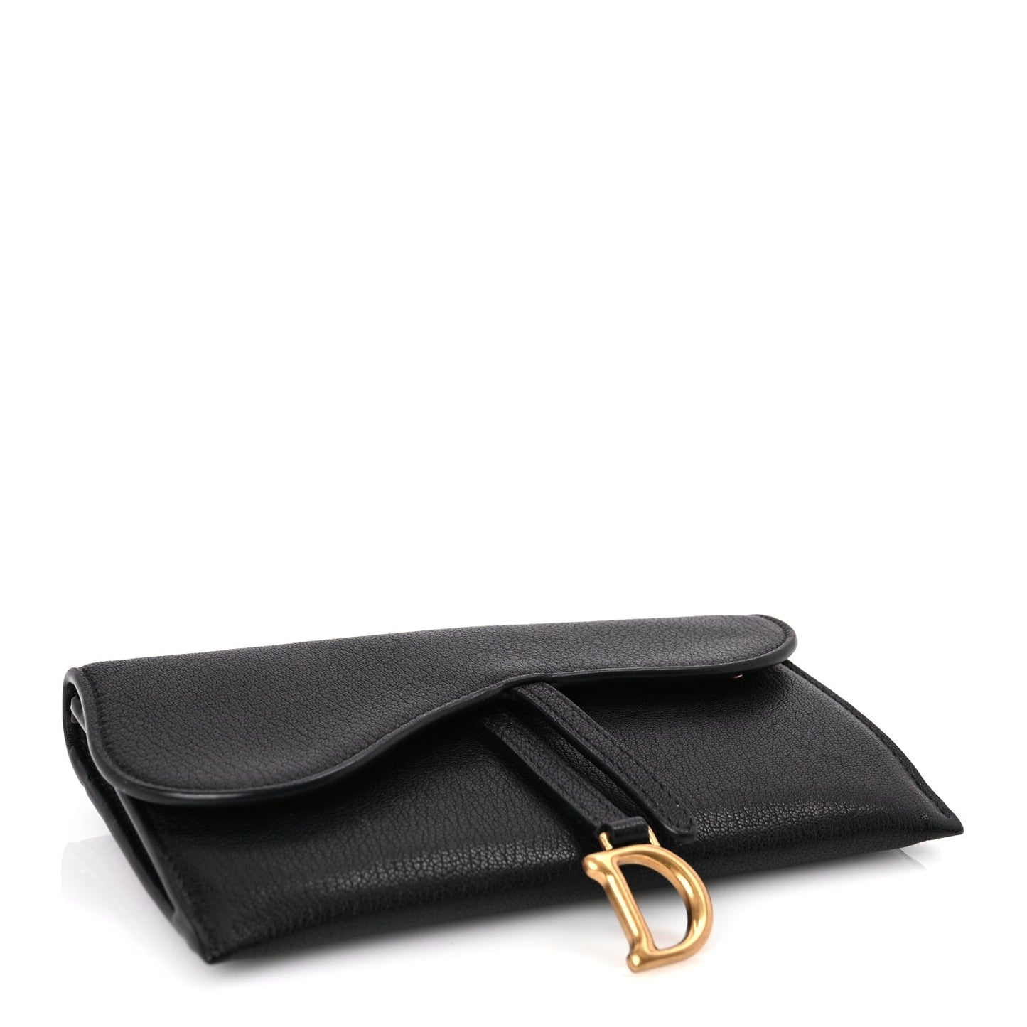 Christian Dior Goatskin Saddle Long Wallet With Chain Black