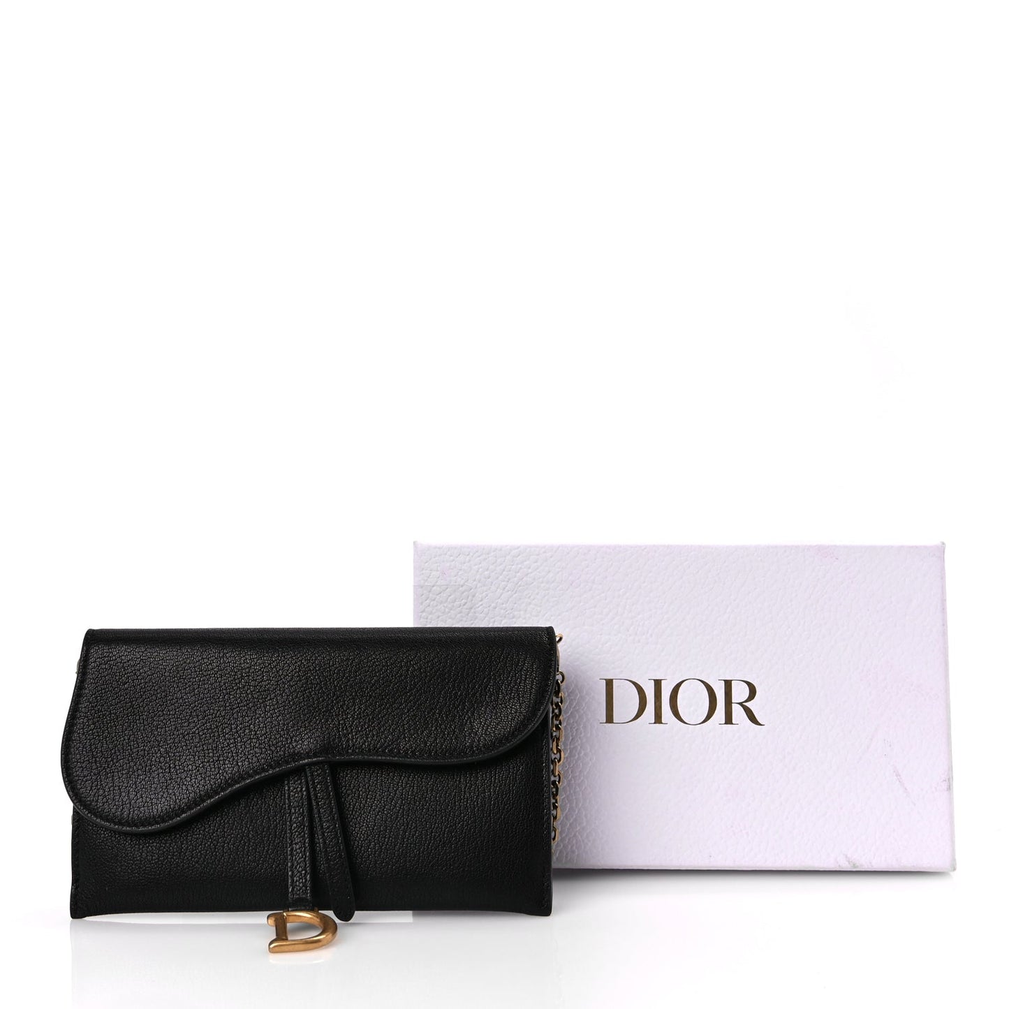 Christian Dior Goatskin Saddle Long Wallet With Chain Black