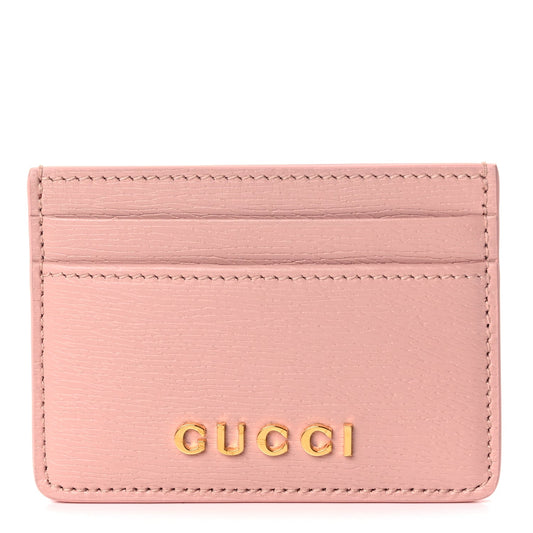 Gucci Calfskin Script Card Holder Light Pink