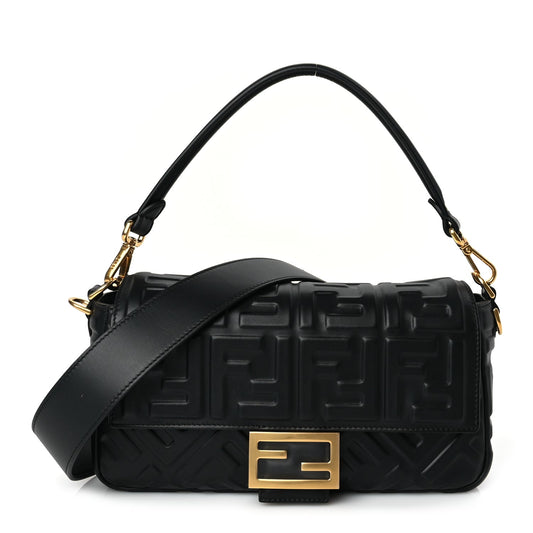 Fendi Nappa FF 1974 Embossed Baguette Black