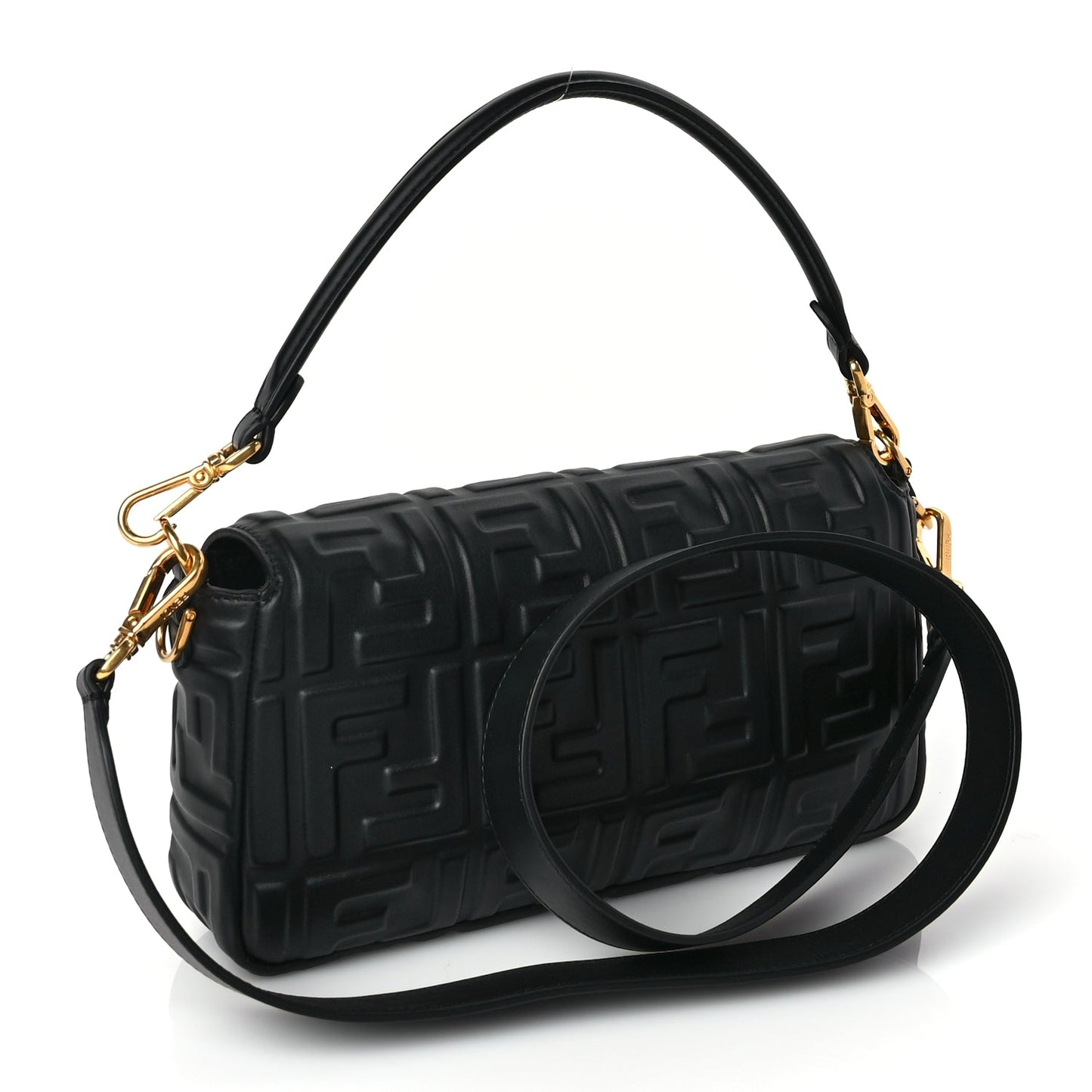 Fendi Nappa FF 1974 Embossed Baguette Black