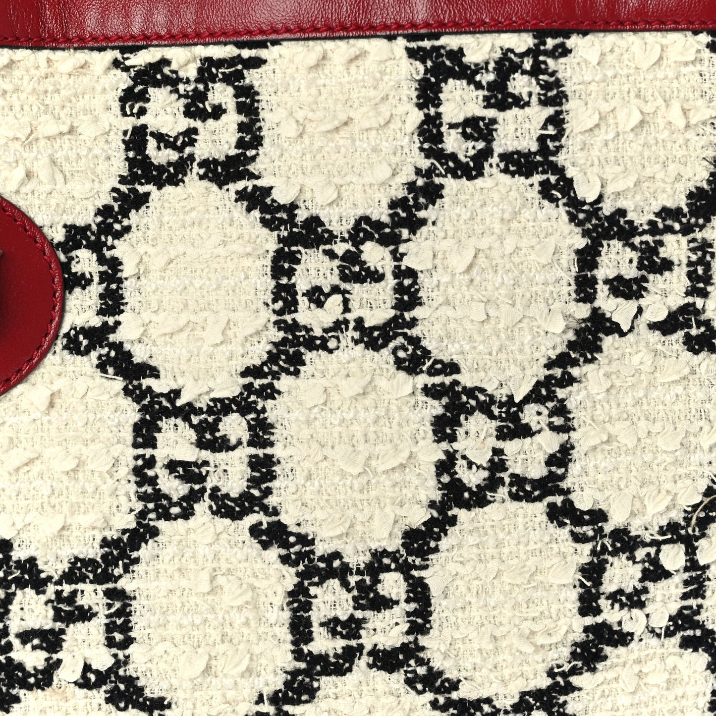 Gucci Tweed GG Monogram Large Rajah Chain Tote  White Black Romantic Cherry