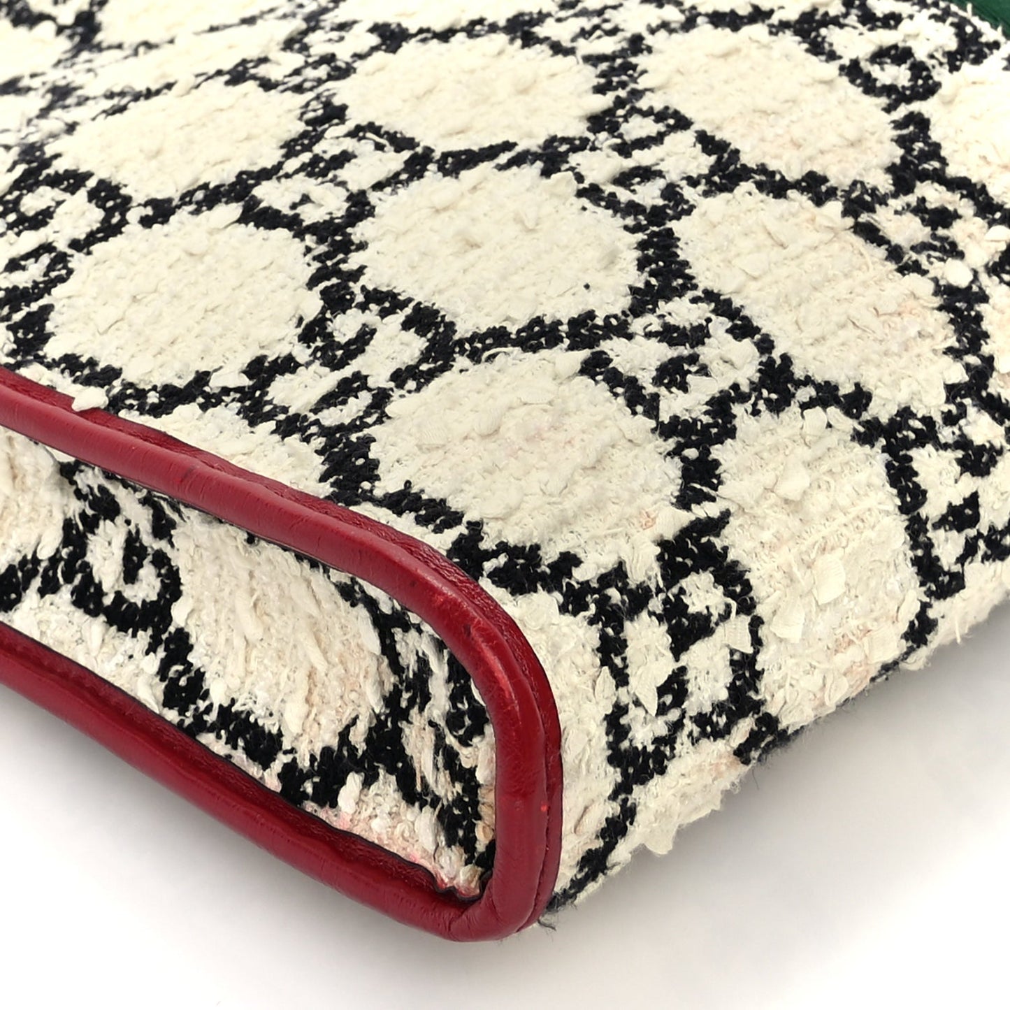 Gucci Tweed GG Monogram Large Rajah Chain Tote  White Black Romantic Cherry
