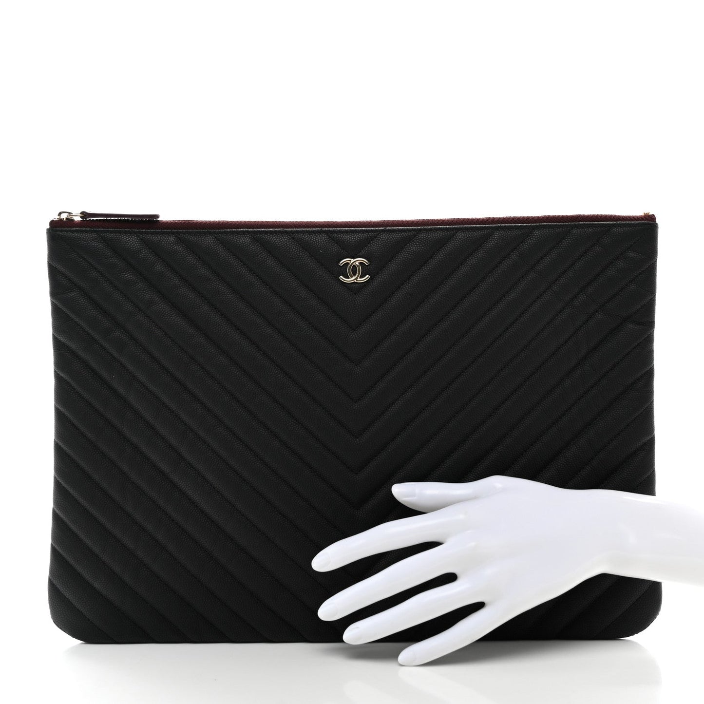 Chanel Caviar Chevron Quilted Large Cosmetic Case Black