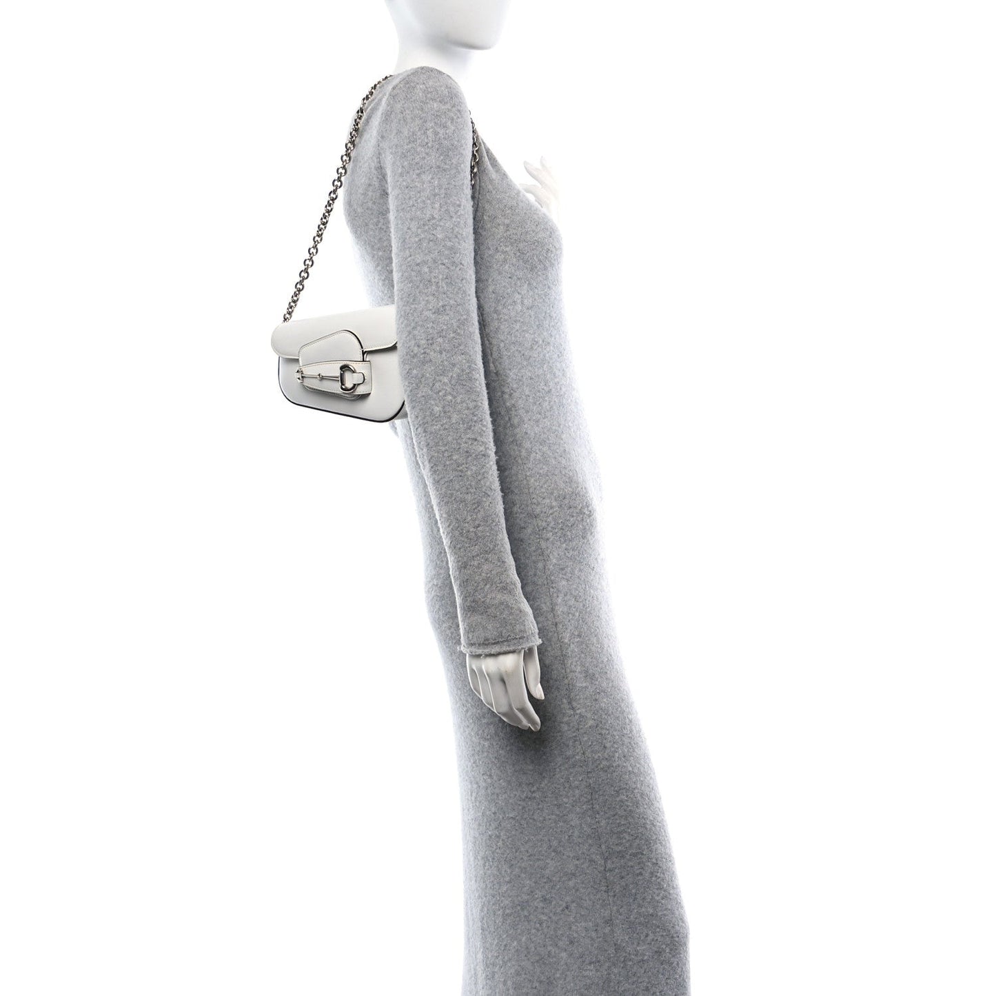 Gucci Calfskin Mini Horsebit 1955 Asymmetric Shoulder Bag Great White