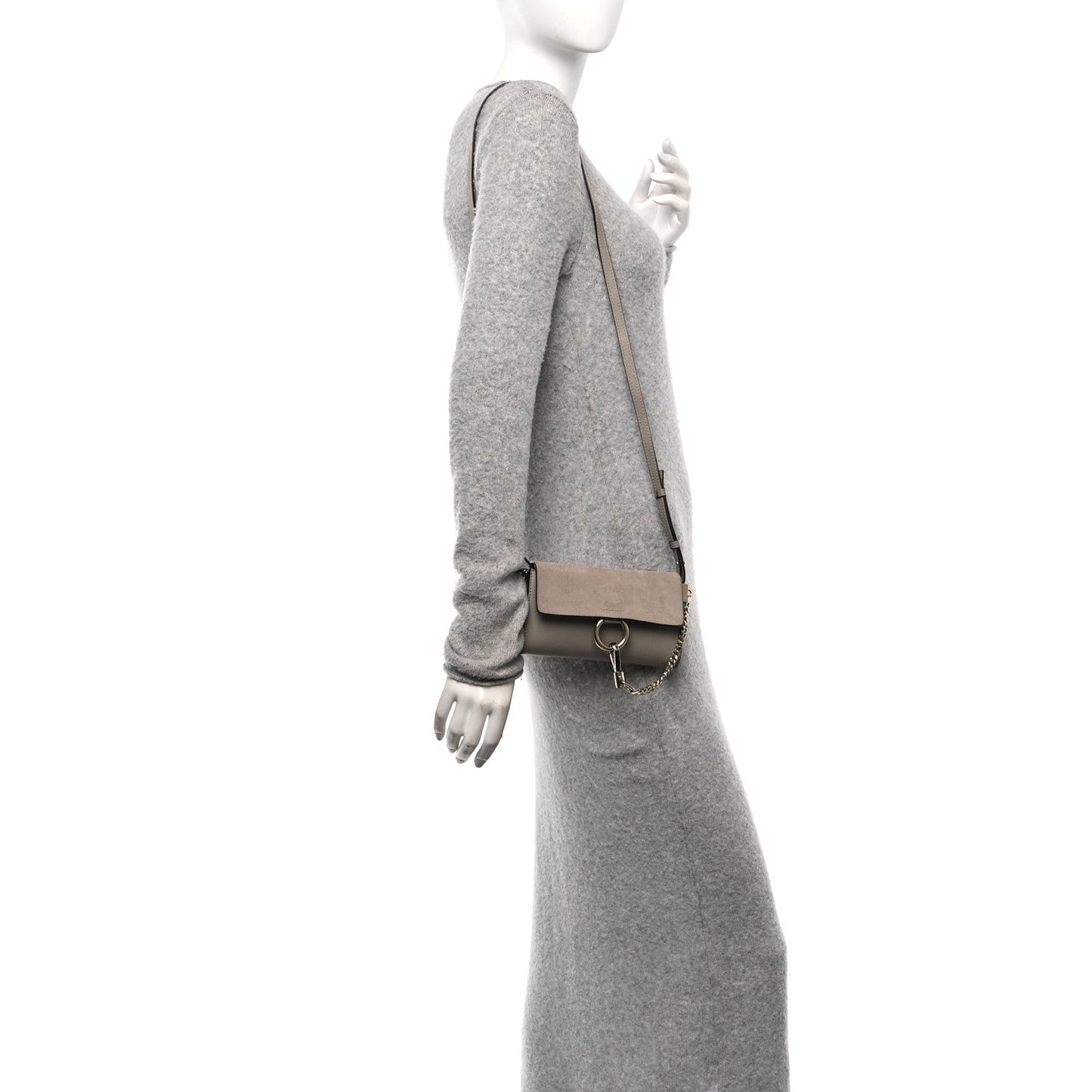Chloe Suede Calfskin Mini Faye Shoulder Bag Motty Grey