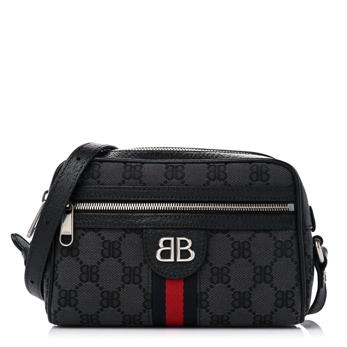 Gucci X BALENCIAGA BB Monogram Web Mini Ophidia Shoulder Bag Black