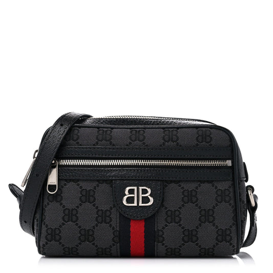 Gucci X BALENCIAGA BB Monogram Web Mini Ophidia Shoulder Bag Black